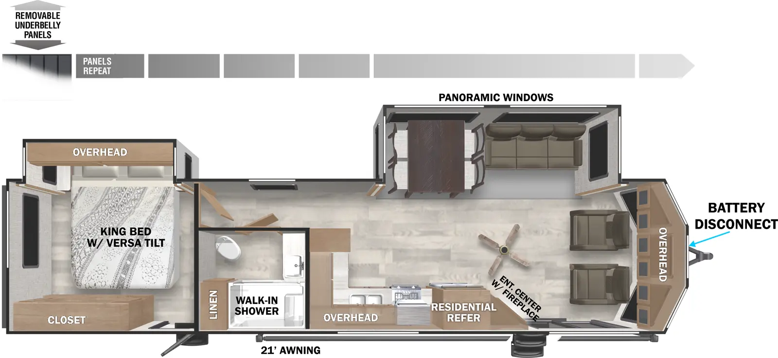 The Wildwood Lodge 353FLFB has two entries and two slide outs. Exterior features include: metal or fiberglass exterior and 21' awning. Interiors features include: rear bedroom and front living.